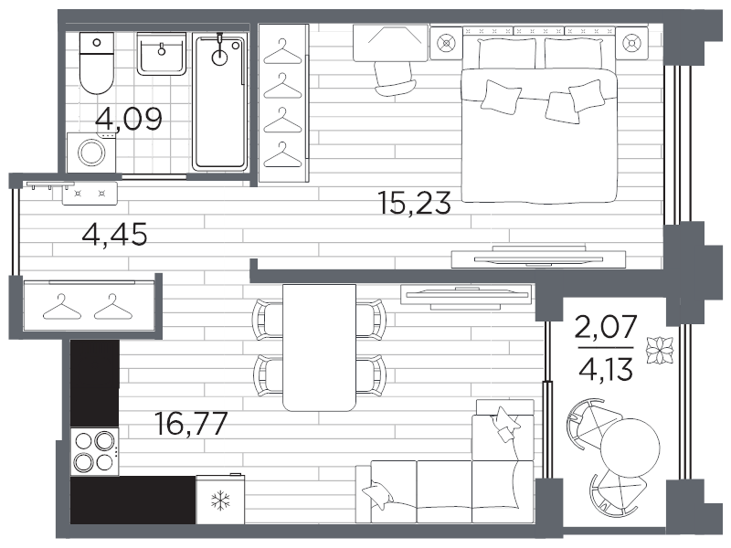 2-комнатная (Евро) квартира, 42.61 м² в ЖК "Ассамблея" - планировка, фото №1
