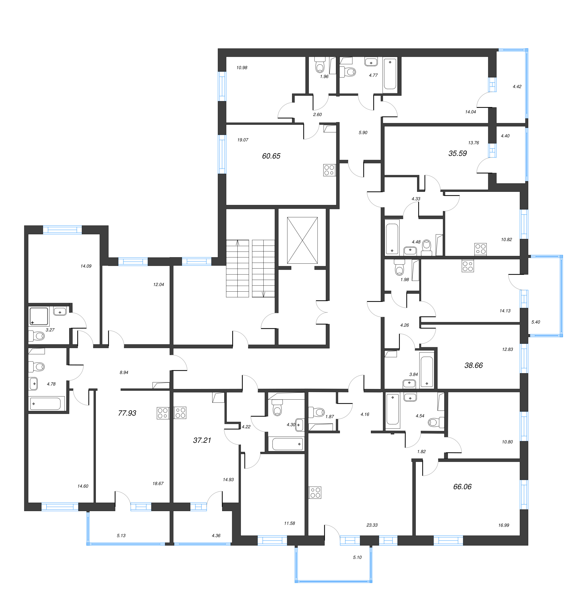 1-комнатная квартира, 35.59 м² в ЖК "IQ Гатчина" - планировка этажа