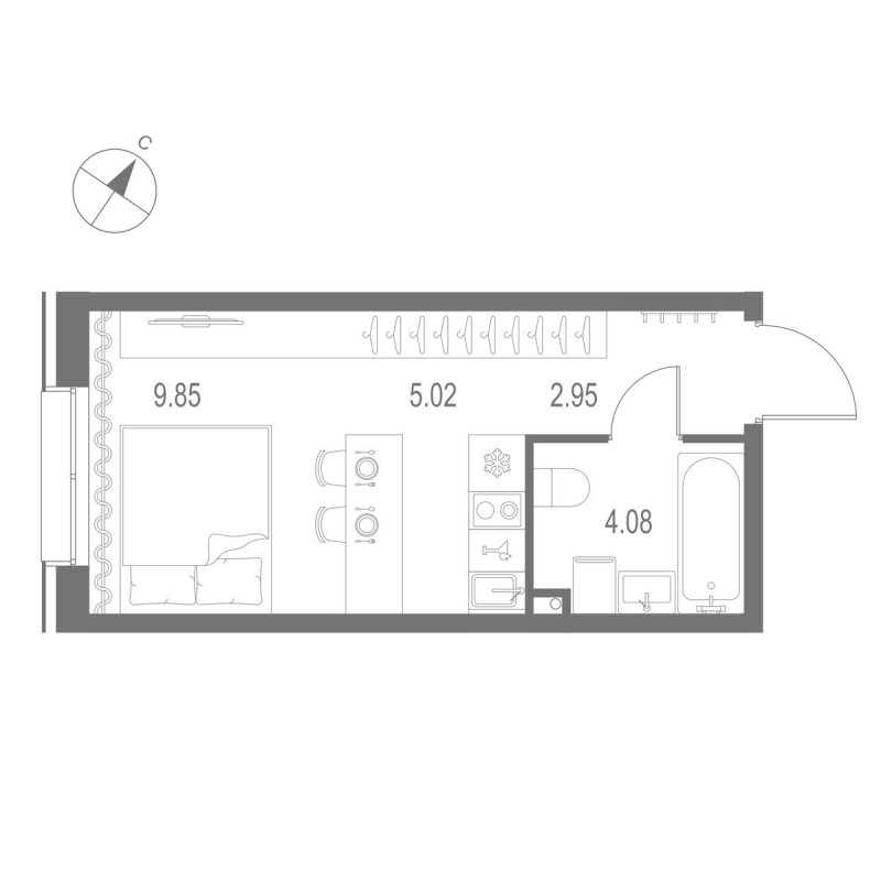 Квартира-студия, 21.9 м² в ЖК "Остров Первых" - планировка, фото №1