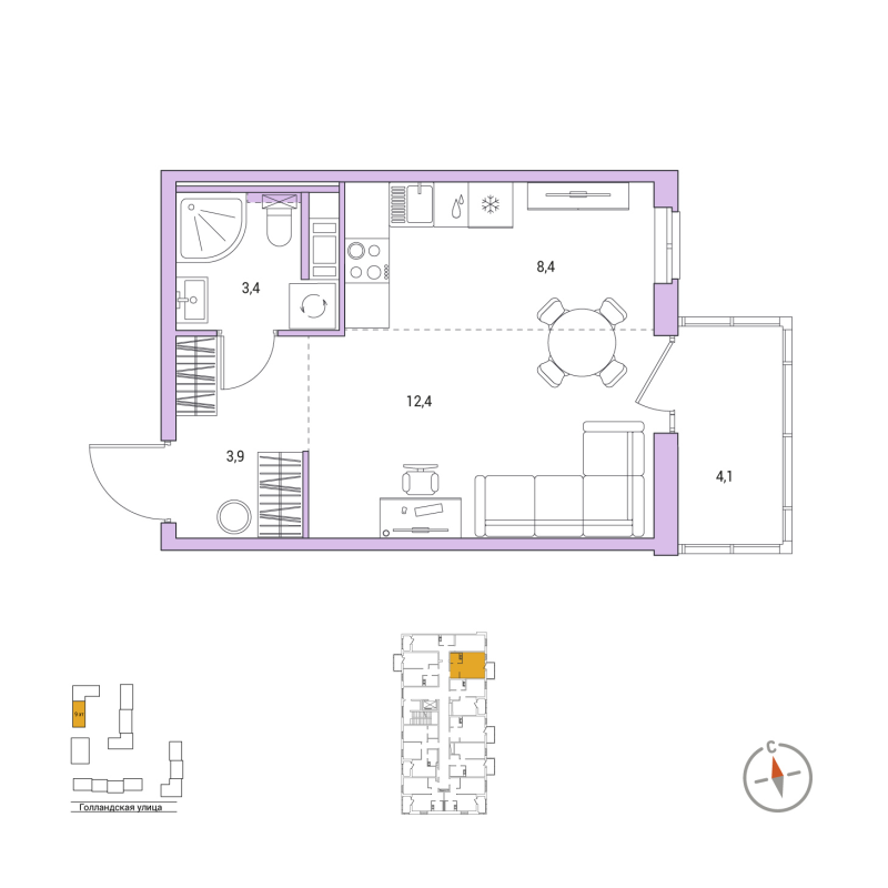 Квартира-студия, 29.3 м² в ЖК "Янила Форест" - планировка, фото №1