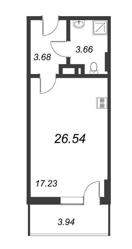 Квартира-студия, 26.9 м² в ЖК "WINGS апартаменты на Крыленко" - планировка, фото №1