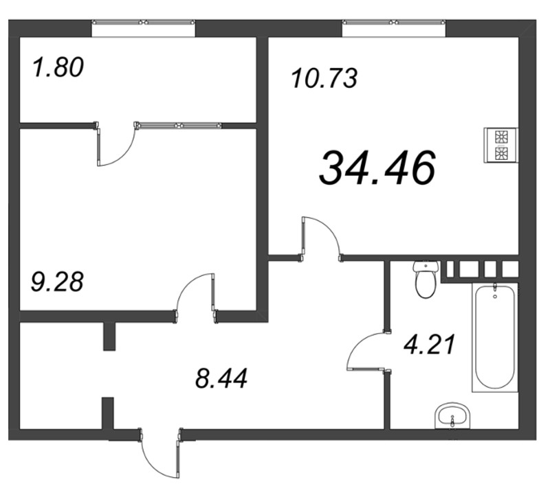 1-комнатная квартира, 35.71 м² в ЖК "Pixel" - планировка, фото №1