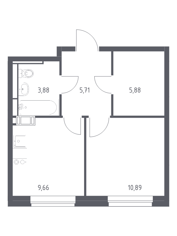 1-комнатная квартира, 36.02 м² в ЖК "Живи! В Рыбацком" - планировка, фото №1