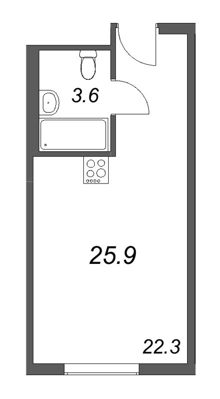 Квартира-студия, 25.9 м² - планировка, фото №1