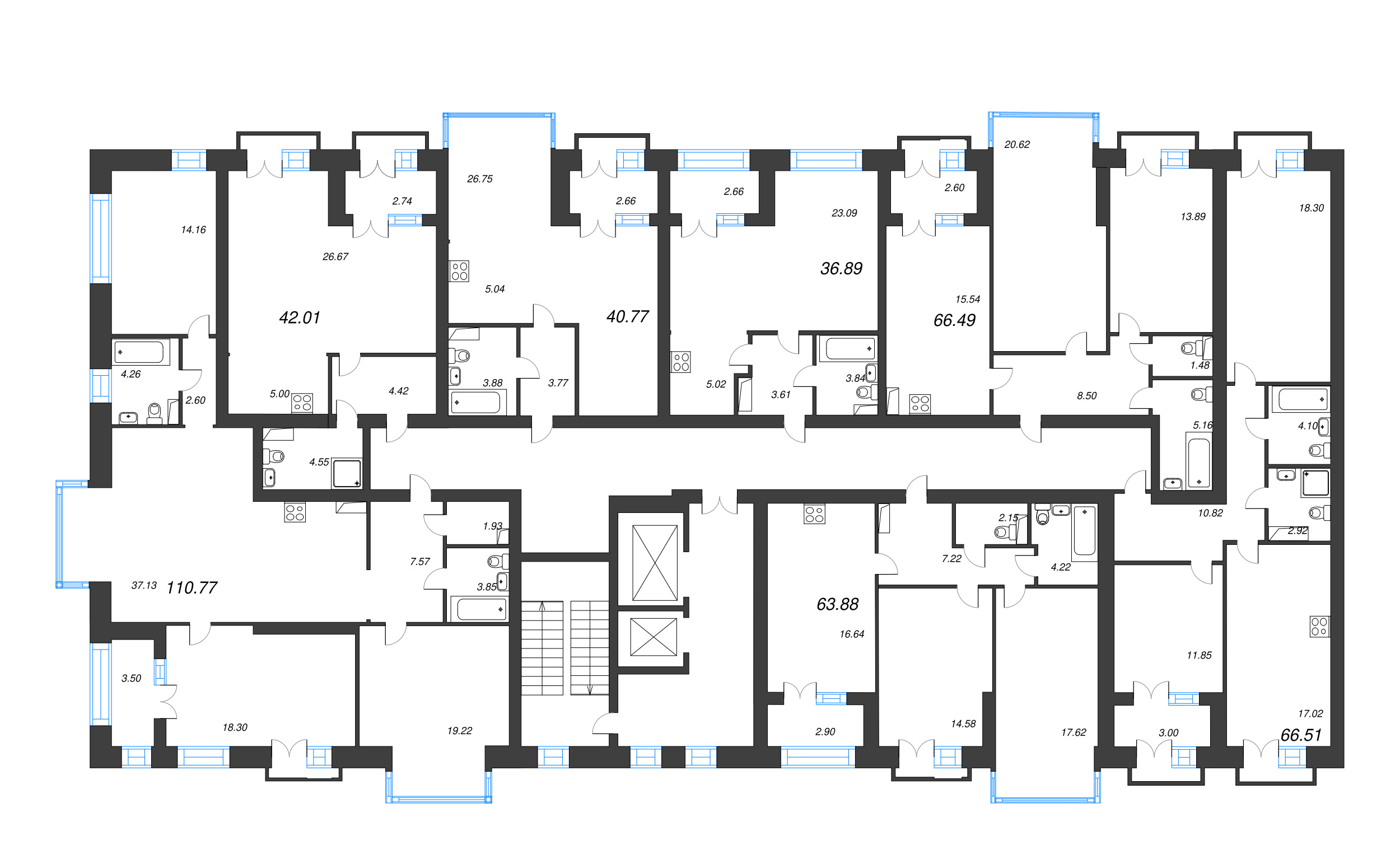 1-комнатная квартира, 36.89 м² в ЖК "Наука" - планировка этажа