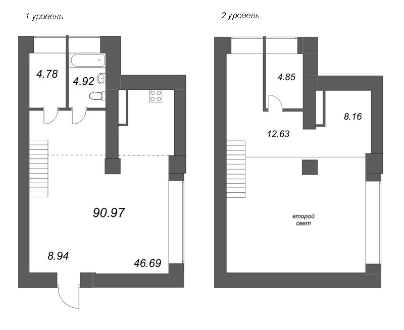 2-комнатная (Евро) квартира, 90.38 м² - планировка, фото №1