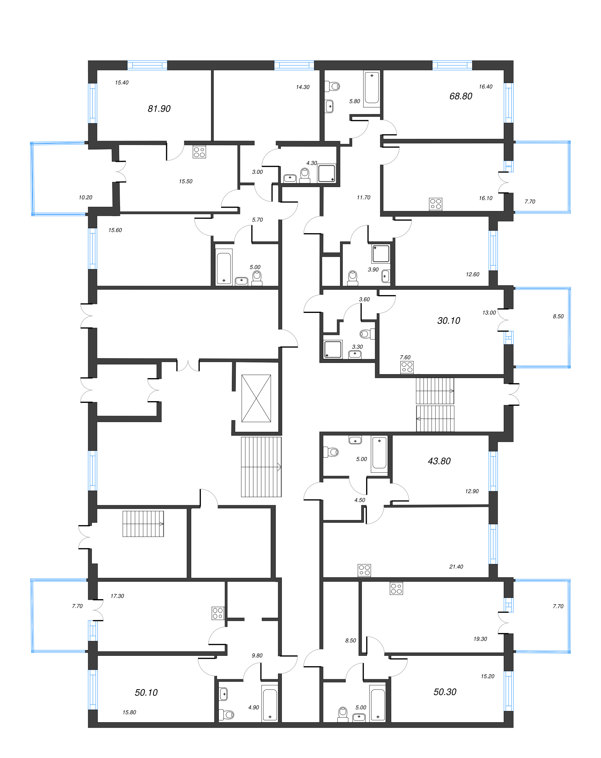 2-комнатная (Евро) квартира, 50 м² в ЖК "Парусная 1" - планировка этажа