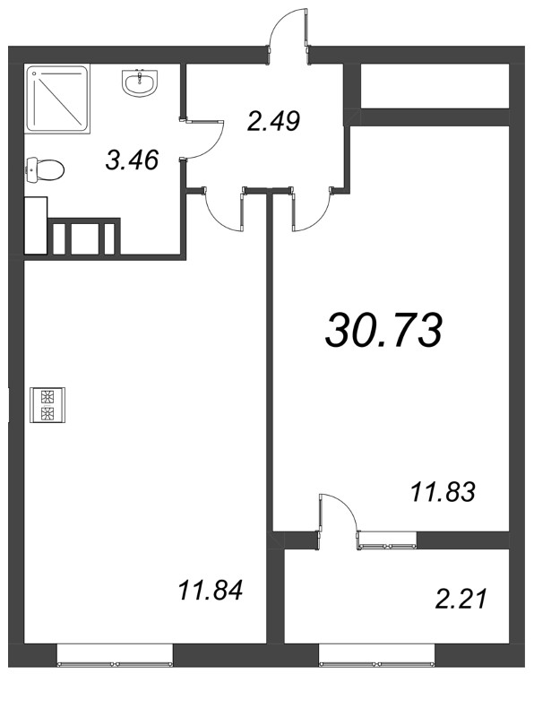 2-комнатная (Евро) квартира, 30.73 м² - планировка, фото №1