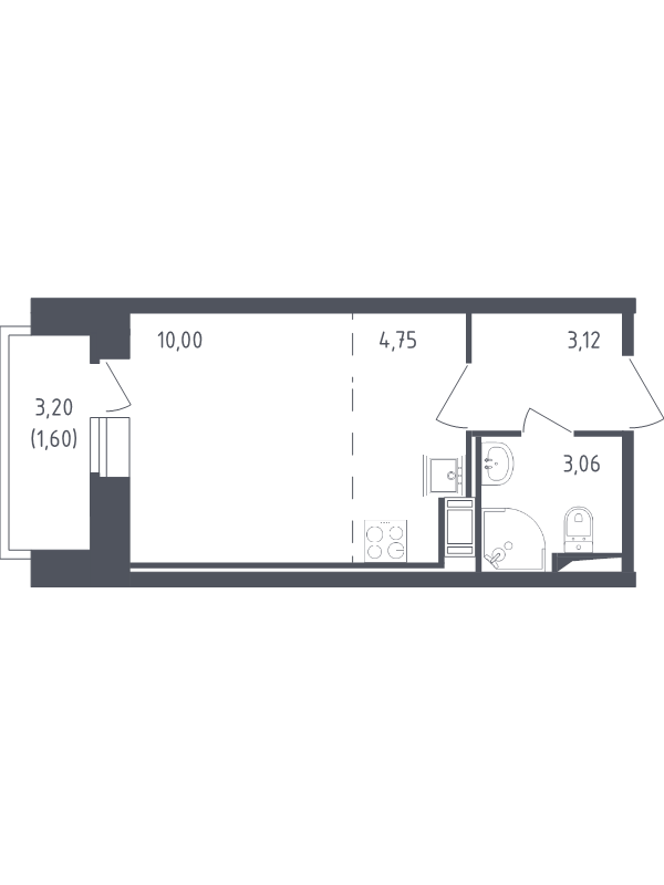 Квартира-студия, 22.53 м² - планировка, фото №1