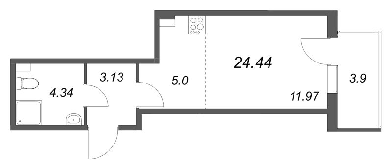 Квартира-студия, 24.44 м² - планировка, фото №1