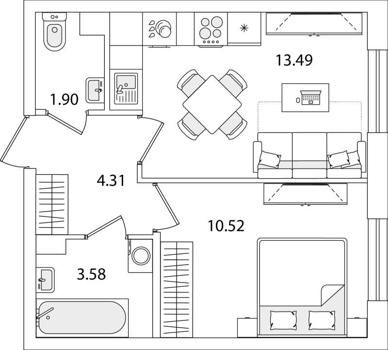 1-комнатная квартира, 33.8 м² в ЖК "Кинопарк" - планировка, фото №1