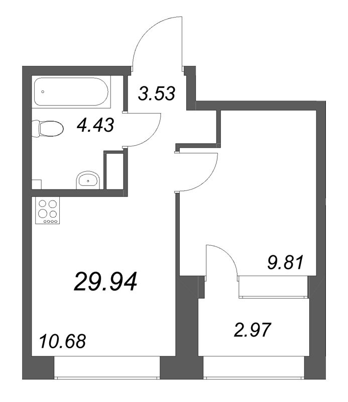1-комнатная квартира, 29.94 м² в ЖК "Аквилон Солар Парк" - планировка, фото №1
