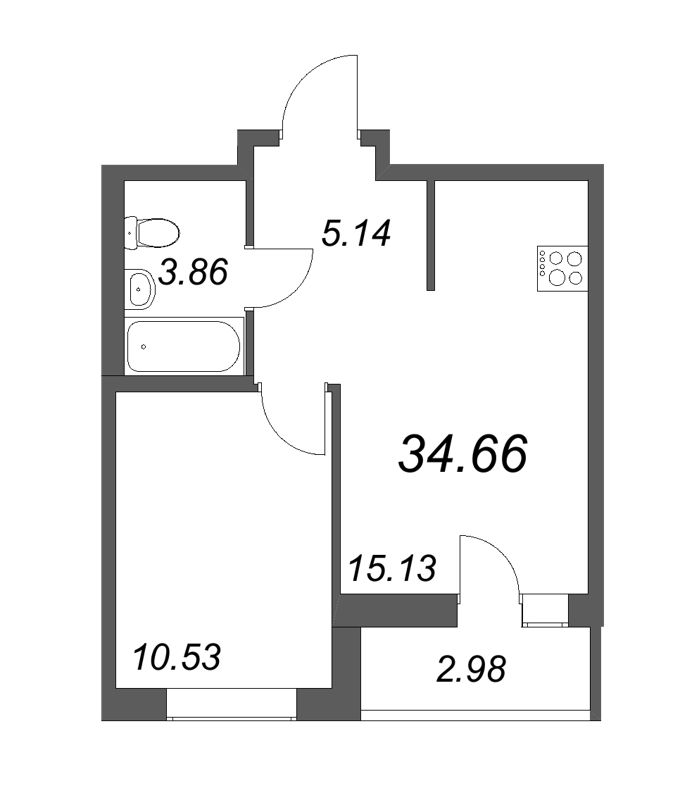 2-комнатная (Евро) квартира, 31.22 м² - планировка, фото №1