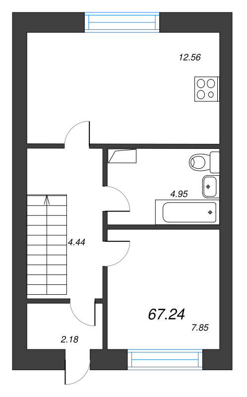 3-комнатная квартира, 67.24 м² в ЖК "Фёдоровское" - планировка, фото №1