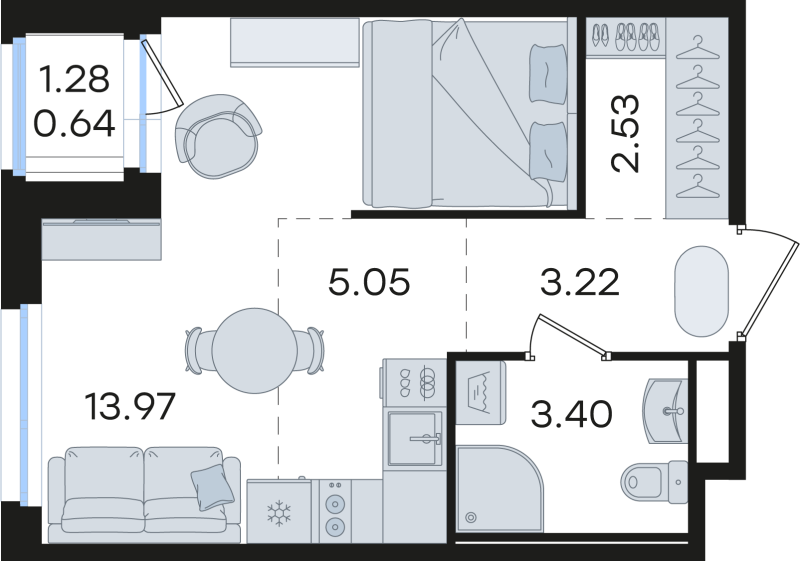 Квартира-студия, 28.81 м² в ЖК "Романовка" - планировка, фото №1