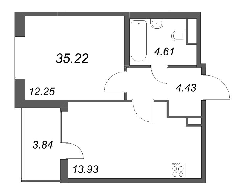 1-комнатная квартира, 35.22 м² в ЖК "ЮгТаун" - планировка, фото №1