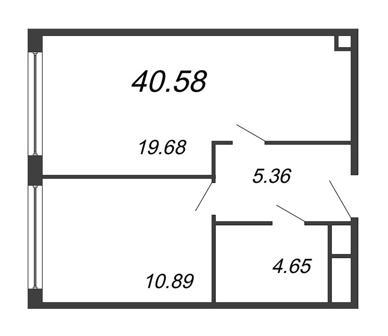 2-комнатная (Евро) квартира, 40.58 м² - планировка, фото №1