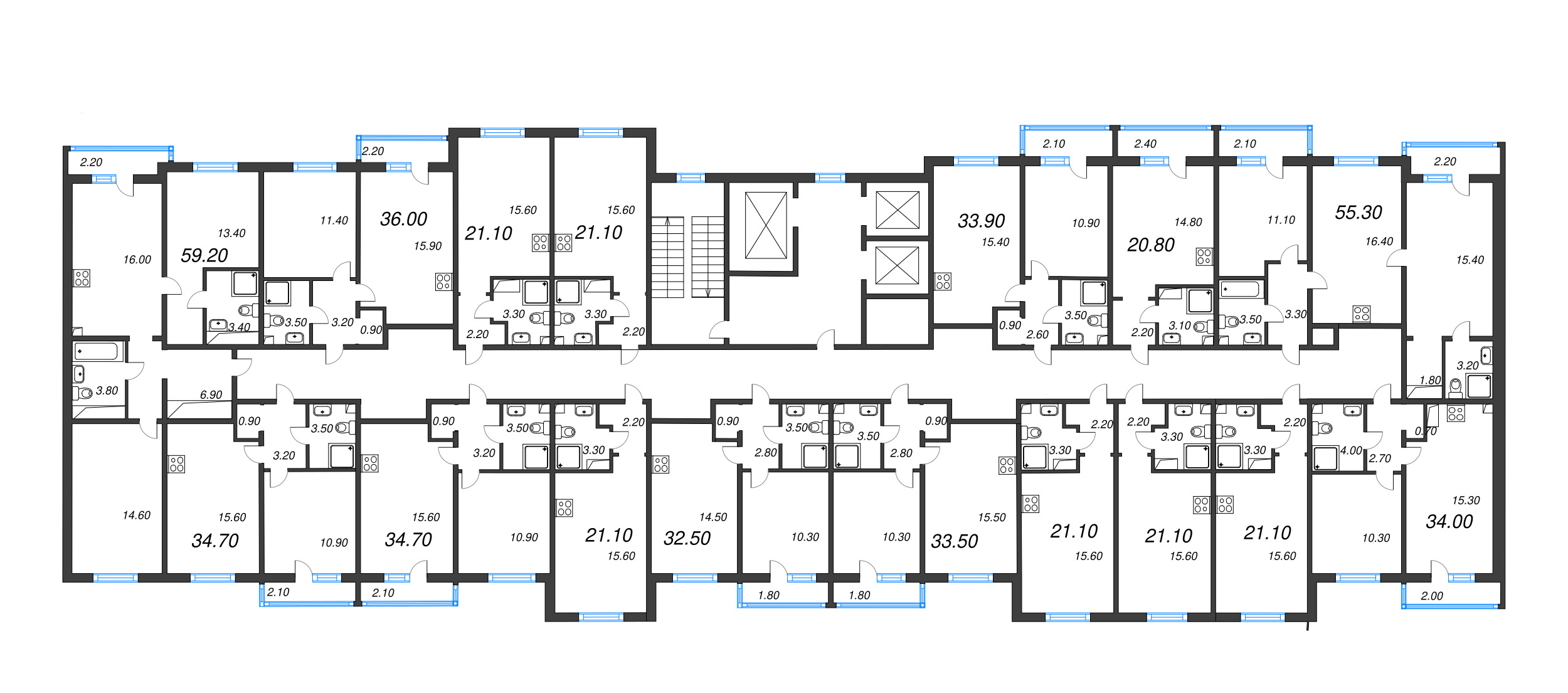 1-комнатная квартира, 32.5 м² в ЖК "Дыбенко Парк" - планировка этажа