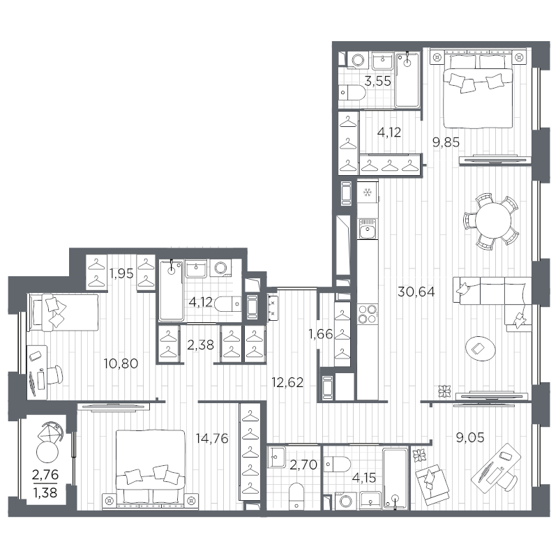 5-комнатная (Евро) квартира, 113.73 м² в ЖК "Оптимист" - планировка, фото №1