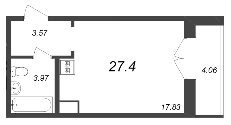Квартира-студия, 27.4 м² - планировка, фото №1