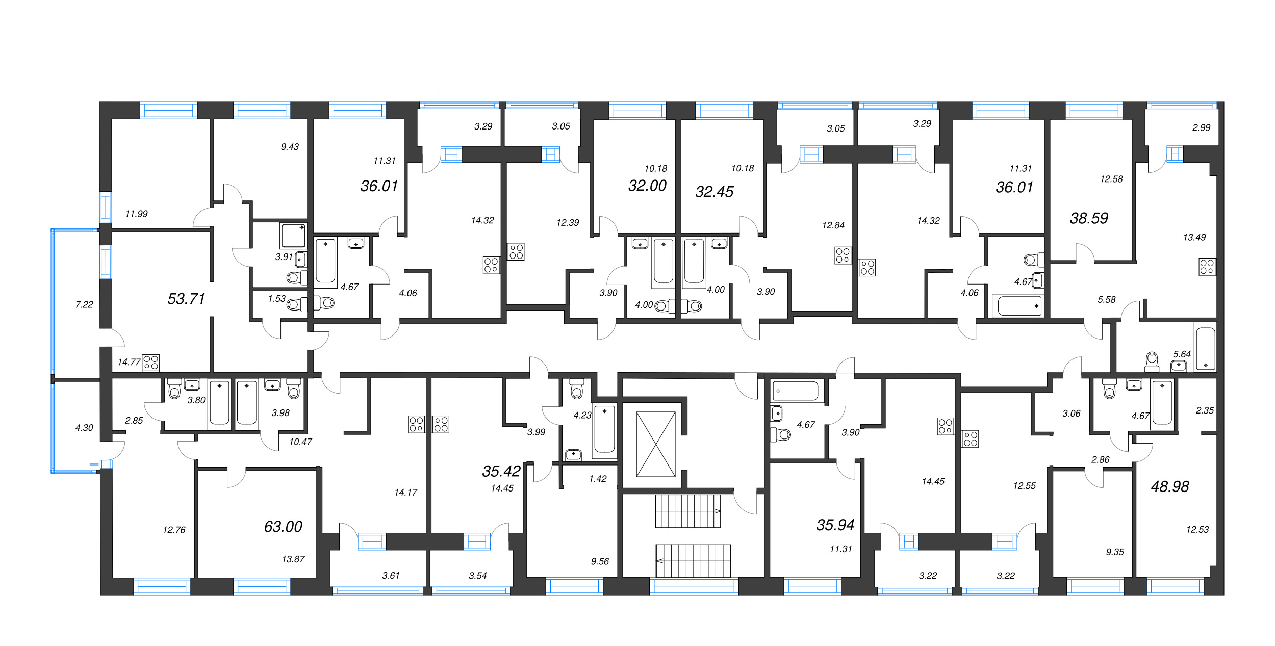 1-комнатная квартира, 32 м² в ЖК "Уютный" - планировка этажа