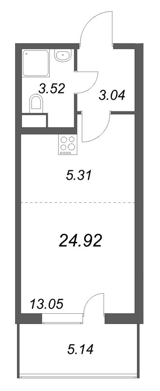 Квартира-студия, 24.92 м² в ЖК "ЮгТаун" - планировка, фото №1