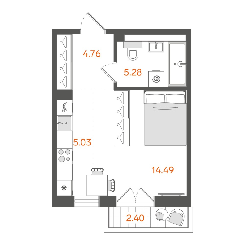Квартира-студия, 30.1 м² в ЖК "STAVNI Обводный" - планировка, фото №1