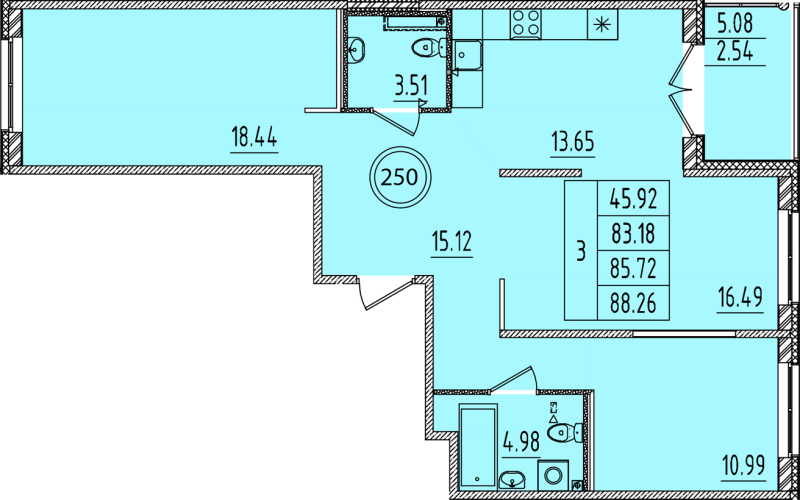 3-комнатная квартира, 83.18 м² - планировка, фото №1