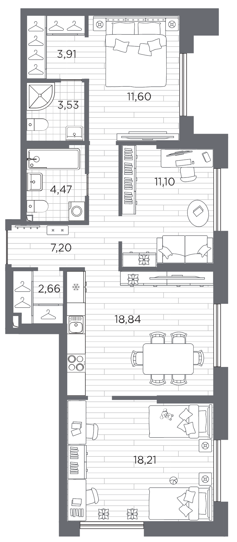 4-комнатная (Евро) квартира, 81.52 м² в ЖК "Галерная гавань" - планировка, фото №1