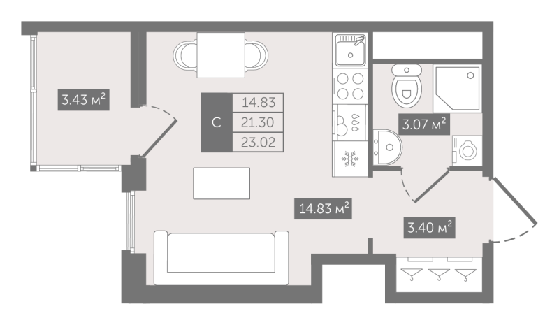 Квартира-студия, 23.02 м² в ЖК "N8" - планировка, фото №1