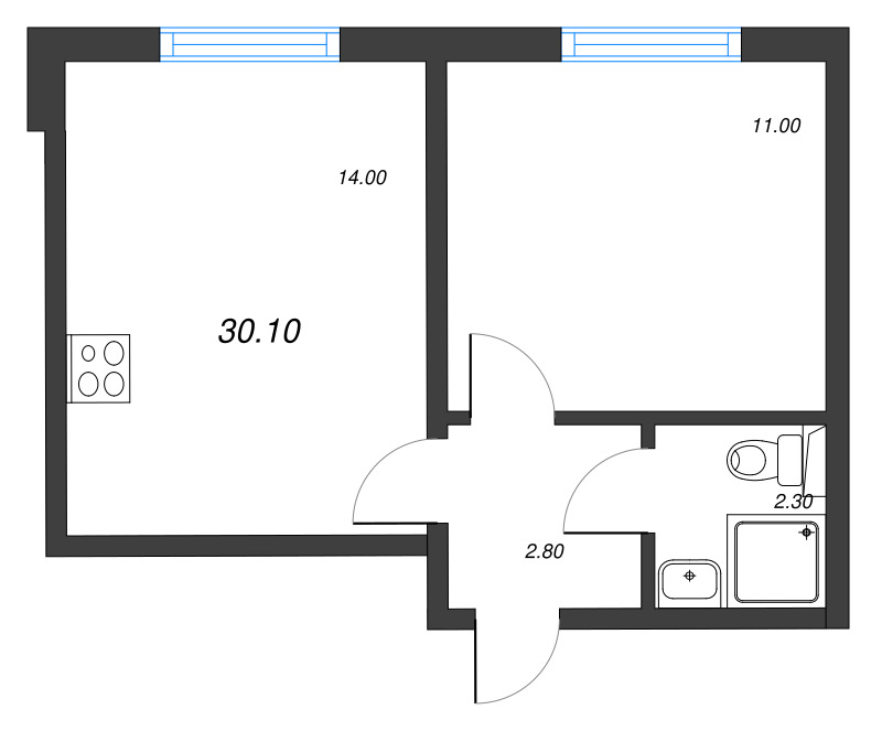 1-комнатная квартира, 30.1 м² в ЖК "ЛСР. Ржевский парк" - планировка, фото №1