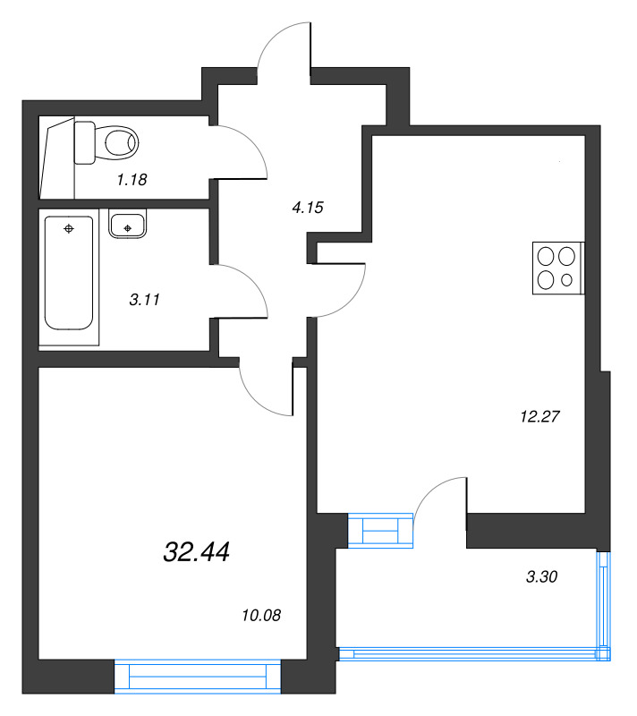 1-комнатная квартира, 32.44 м² в ЖК "Аэросити" - планировка, фото №1