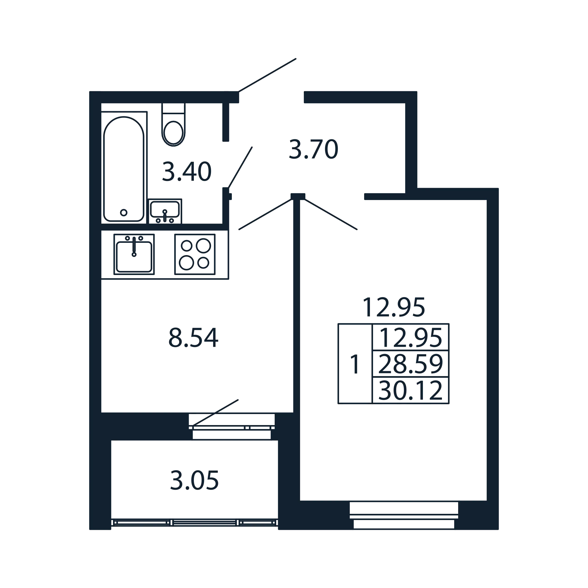 1-комнатная квартира, 28.59 м² в ЖК "Полис Новоселье" - планировка, фото №1