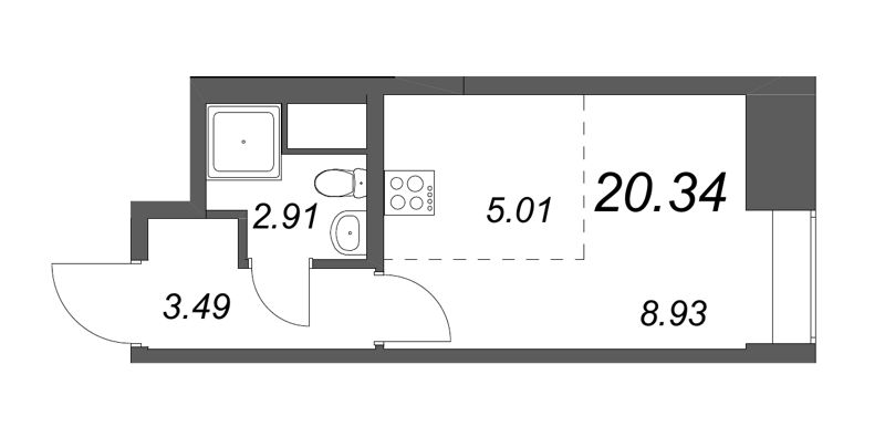 Квартира-студия, 20.34 м² - планировка, фото №1