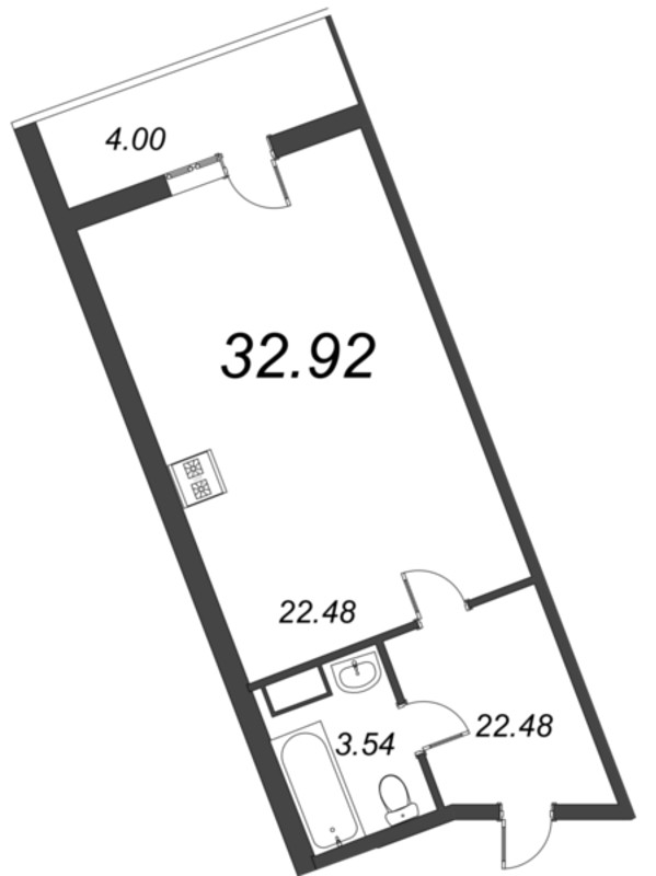 Квартира-студия, 33.2 м² - планировка, фото №1