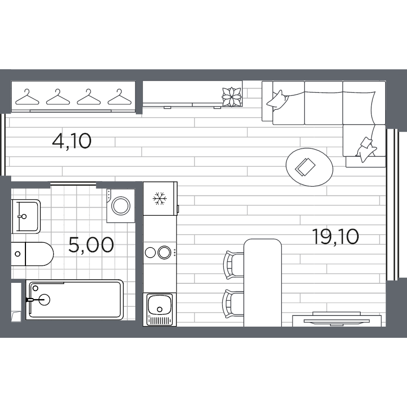 Квартира-студия, 28.2 м² в ЖК "PLUS Пулковский" - планировка, фото №1