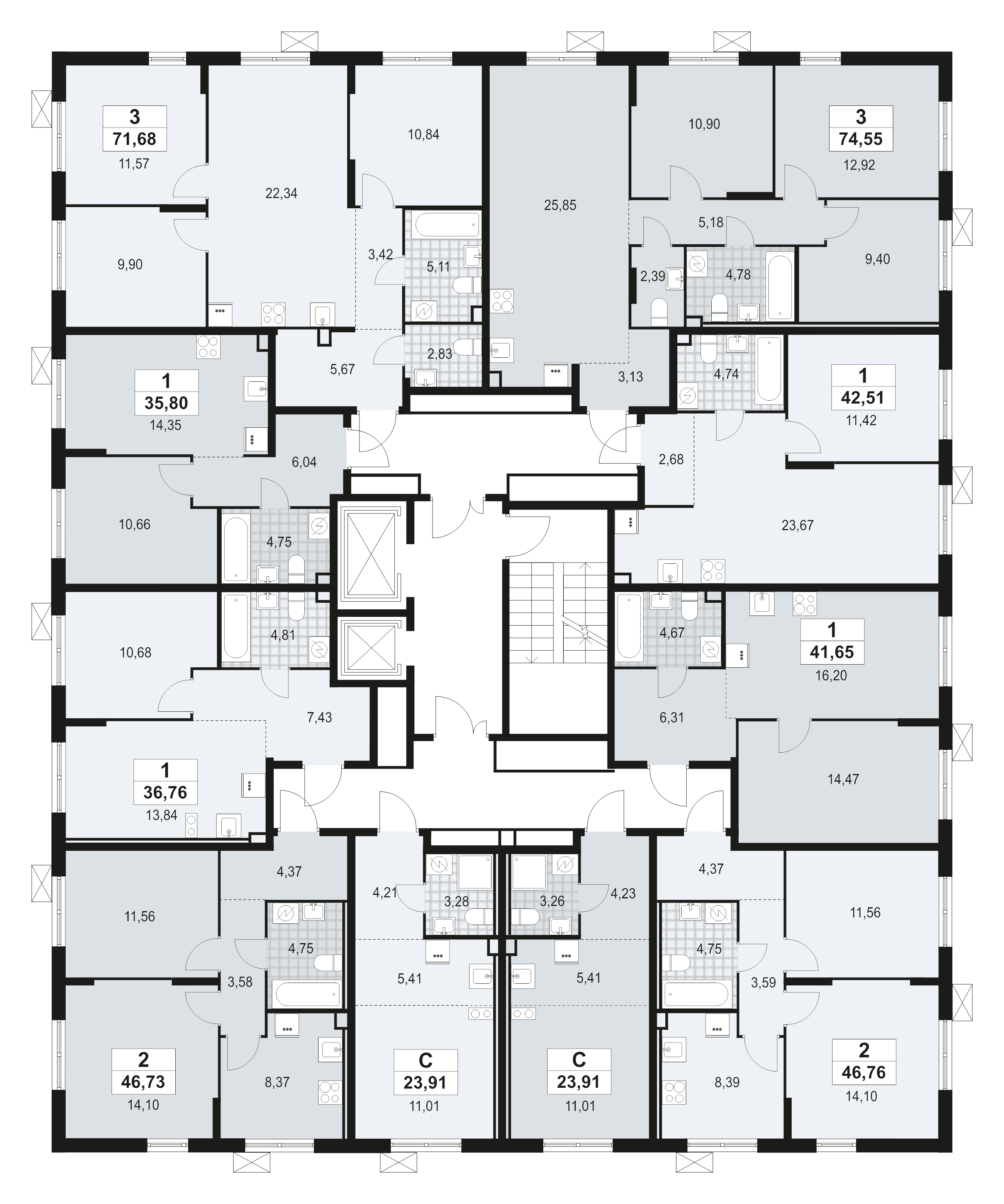 1-комнатная квартира, 35.8 м² в ЖК "А101 Лаголово" - планировка этажа