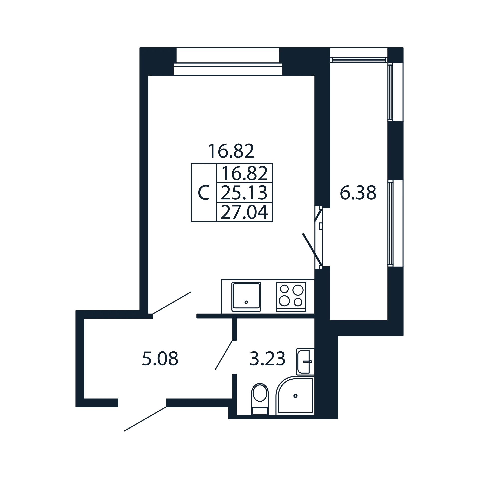 Квартира-студия, 25.13 м² в ЖК "Полис Новоселье" - планировка, фото №1