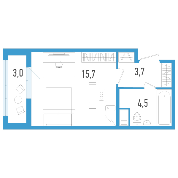 Квартира-студия, 24.8 м² в ЖК "AEROCITY" - планировка, фото №1