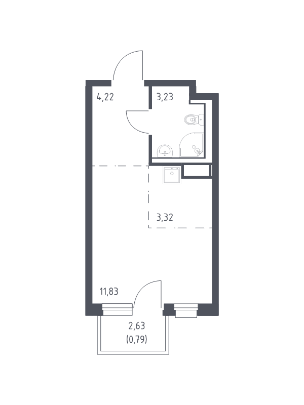 Квартира-студия, 23.39 м² в ЖК "Новые Лаврики" - планировка, фото №1