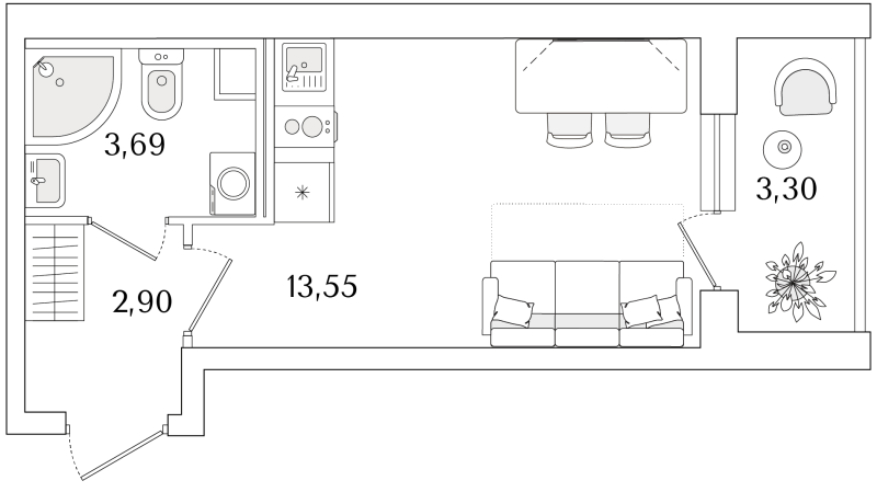 Квартира-студия, 21.79 м² в ЖК "Кинопарк" - планировка, фото №1