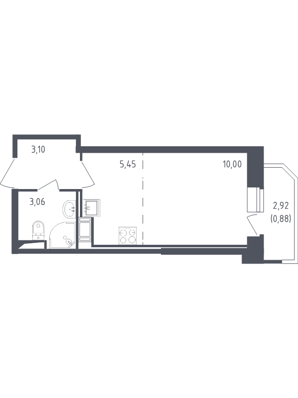 Квартира-студия, 22.49 м² в ЖК "Живи! В Рыбацком" - планировка, фото №1