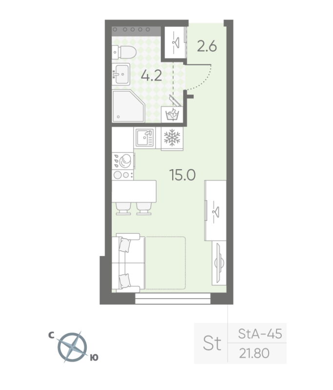 Квартира-студия, 21.8 м² в ЖК "Пулково Lake" - планировка, фото №1