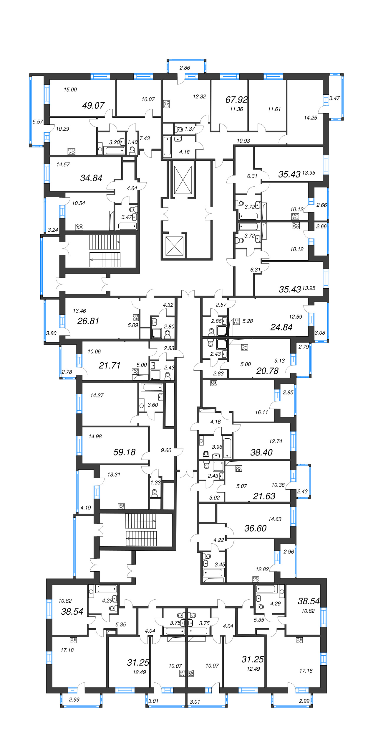 Квартира-студия, 21.71 м² в ЖК "Живи! В Рыбацком" - планировка этажа