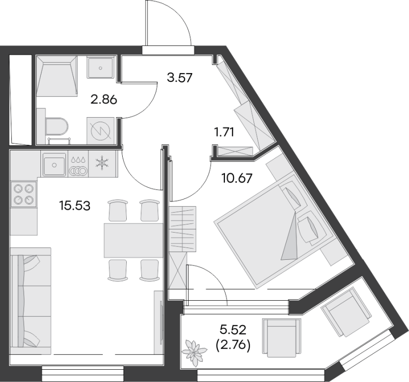 1-комнатная квартира, 37.1 м² в ЖК "GloraX Заневский" - планировка, фото №1