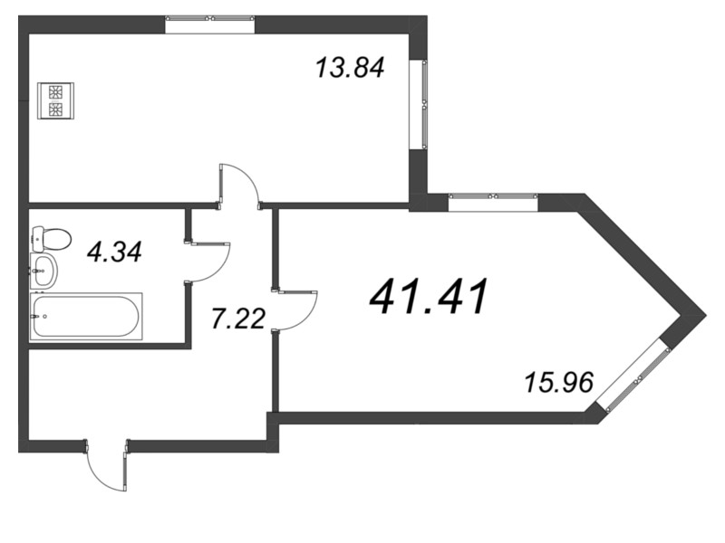 1-комнатная квартира, 42.1 м² в ЖК "Ювента" - планировка, фото №1