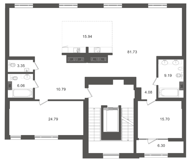 3-комнатная (Евро) квартира, 180.8 м² - планировка, фото №1