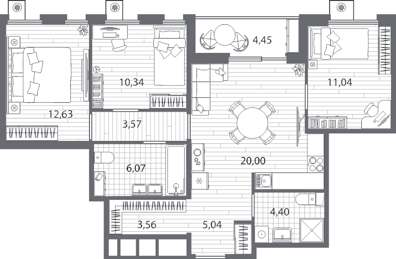4-комнатная (Евро) квартира, 78.6 м² в ЖК "Респект" - планировка, фото №1