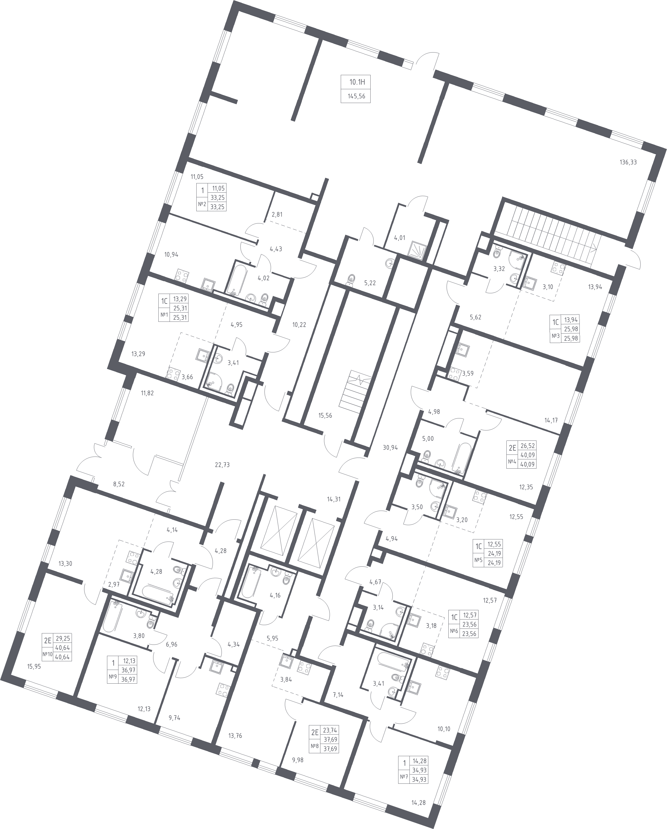 2-комнатная (Евро) квартира, 37.69 м² - планировка этажа