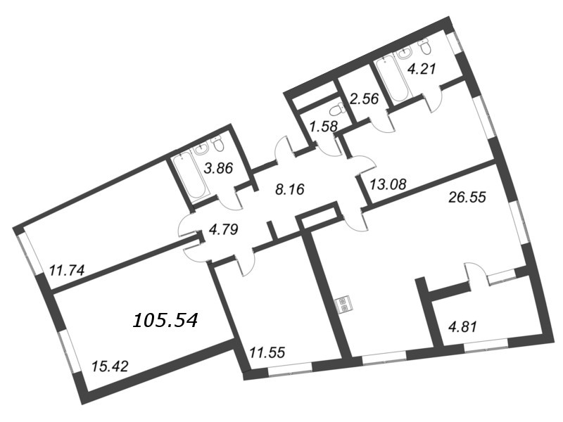 4-комнатная (Евро) квартира, 105.54 м² - планировка, фото №1